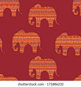 Seamless retro ornate elephant pattern wallpaper background in vector