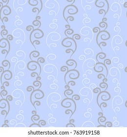 Seamless retro pastel blue  pattern with hand-drawn strips of curls, spirals and waves