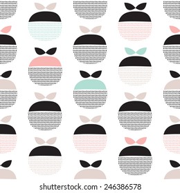 Seamless retro pastel fruit illustration Scandinavian style apple pattern background in vector