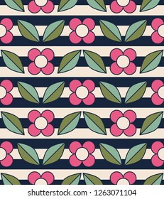 seamless retro pattern with abstract flowers and leaves