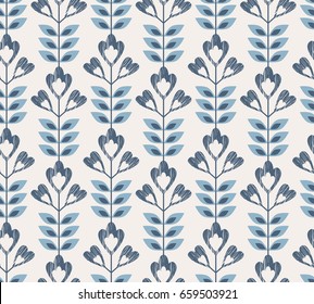 seamless retro pattern with abstract flowers and leaves