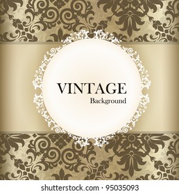 Seamless retro pattern background with vintage label. Vector illustration.