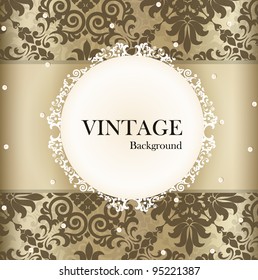 Seamless retro pattern background with vintage label. Vector illustration.
