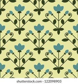 Seamless retro pattern with blue flowers