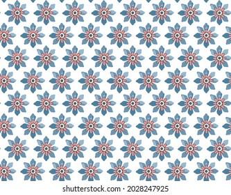 patrón retro sin fisuras con flores azules, patrón geométrico sin fisuras abstracto al estilo escandinavo. Diseño de mediados de siglo. Papel de pantalla. Ilustración bursátil.