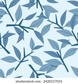 Seamless retro pattern of blue leaves with branches