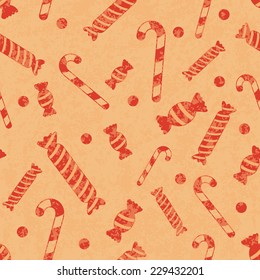 Seamless retro pattern with candies and confetti. Vector illustration EPS10