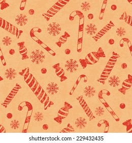 Seamless retro pattern with candies and snowflakes. Vector illustration EPS10