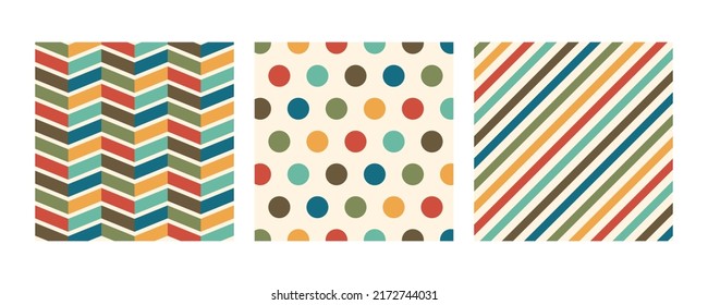 Seamless retro pattern collection. Colorful geometric background. Vector illustration