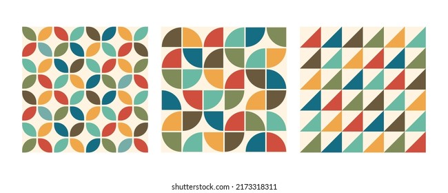 Nahtlose Retro-Mustersammlung. Farbiger geometrischer Hintergrund. Vektorgrafik