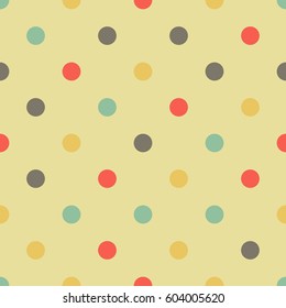 Seamless retro pattern of colored circles on beige background.