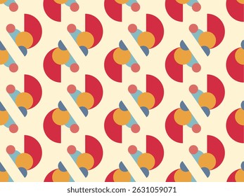 Seamless retro pattern with colorful abstract horse head made of simple geometric shapes in flat style, Chinese New year 2026, zodiac. Vector illustration on white background EPS10