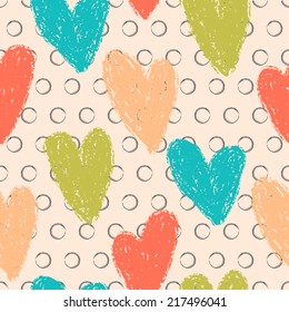 seamless retro pattern with colorful hearts. suitable for use as wallpaper, textiles, web pages or cards. vector
