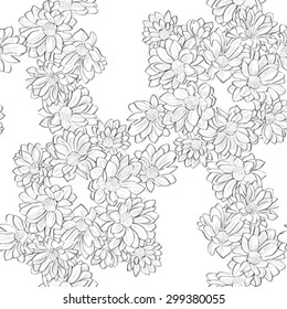 Seamless retro pattern with daisies drawing illustration over white