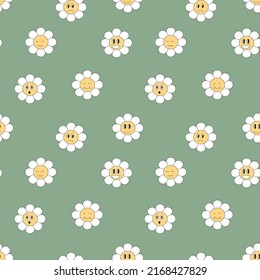 Seamless retro pattern of daisy smilies