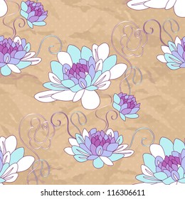 Seamless retro pattern with decorative dahlia flowers. Ornamental vintage background