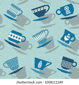 Seamless retro pattern of decorative tea cups or coffee cups. vector illustration.