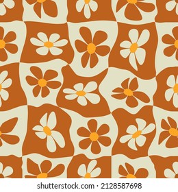 seamless retro pattern with distorted plaid and flowers