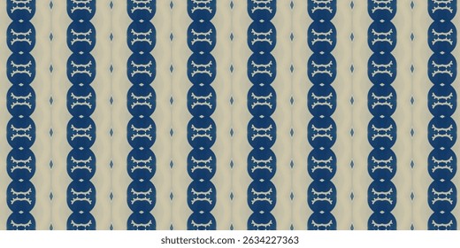 Seamless retro pattern featuring vertical stripes of dark blue ovals with decorative white accents on a beige background.