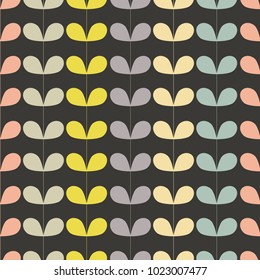 Seamless retro pattern. Floral stylish background. Vector repeating texture with stylized leaves. Simple decoration art. Graphic ornament. Ideal for textile