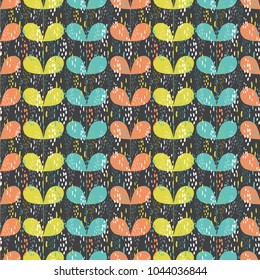 Seamless retro pattern. Floral stylish background. Vector repeating texture with stylized leaves and strokes. Simple decoration art. Graphic ornament. Ideal for textile