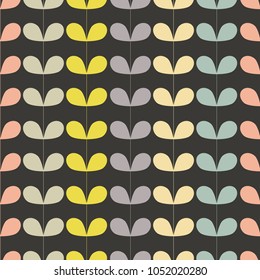 Seamless retro pattern. Floral stylish background. Vector repeating texture with stylized leaves. Simple decoration art. Graphic ornament. Ideal for textile