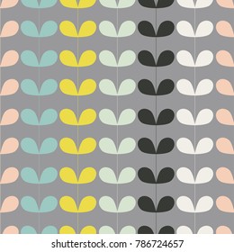 Seamless retro pattern. Floral stylish background. Vector repeating texture with stylized leaves. Simple decoration art. Graphic ornament. Ideal for textile