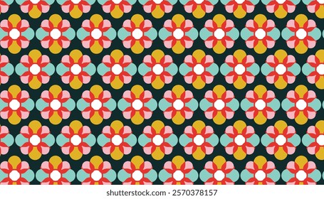 Seamless retro pattern with flowers in 70s style