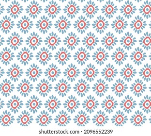 seamless retro pattern with flowers decorative floral pink with blue background. seamless retro pattern in scandinavian style with geometric elements