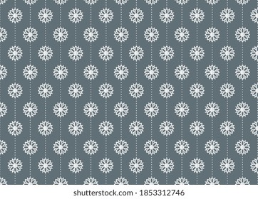 Seamless retro pattern with flowers and leaves. Seamless navy vintage flower pattern on navy background. White cherry blossom with geometric pattern. Vector illustration.