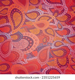 seamless retro pattern with flowers. Flowers on pleasant colors. Colour Summer Theme seamless pattern Background. Flat Flower Elements Design. Paisley. Orange.