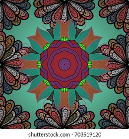 Seamless retro pattern with flowers. Flowers on colorful background. Colour Summer Theme seamless pattern Background. Flat Flower Elements Design.