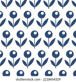 Seamless retro pattern with flowers. Simple hand drawn stamp illustration.  