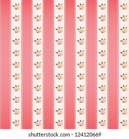 Seamless retro pattern with flowers and stripes, vector illustration