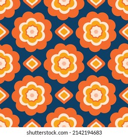 Seamless retro pattern in the form of flowers with an ethnic theme, bright colors