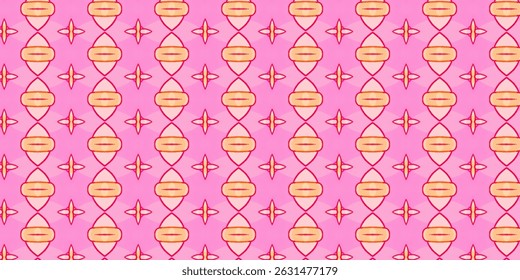 Seamless Retro Pattern with Geometric Motifs on Pink Background