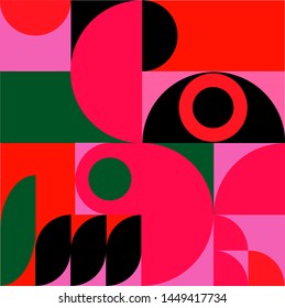 Seamless retro pattern with geometric simple shapes in neo-memphis bauhaus  style. Retrofuturistic vector ornament for print.