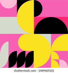 Seamless retro pattern with geometric simple shapes in neo-memphis bauhaus  style. Retrofuturistic vector ornament for print.