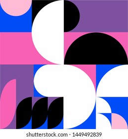 Seamless retro pattern with geometric simple shapes in neo-memphis bauhaus  style. Retrofuturistic vector ornament for print.