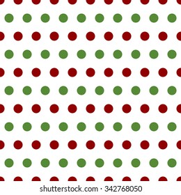 Seamless retro pattern with green and red polka dots on white background 
