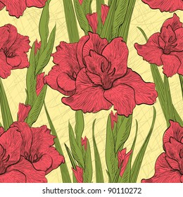 Seamless retro pattern with hand-written flowers