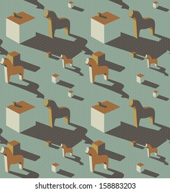 seamless retro pattern. horse and cube