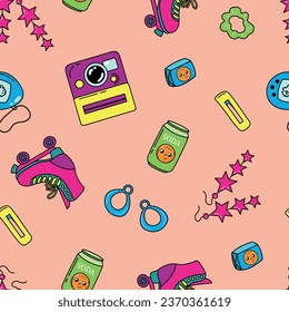 Seamless retro pattern. Nostalgia of the 90s. Design for fabric, textiles, wallpaper, packaging.