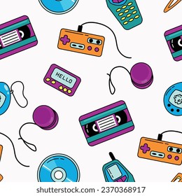 Seamless retro pattern. Nostalgia of the 90s. Design for fabric, textiles, wallpaper, packaging.