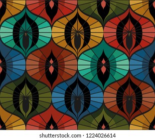 Seamless retro pattern on vintage oriental motifs. Ornate lines, autumn colors. Vintage wallpaper or fabric.