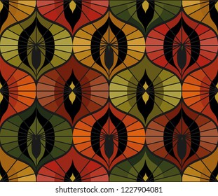 Seamless retro pattern on vintage oriental motifs. Ornate lines, autumn colors. Vintage wallpaper or fabric.