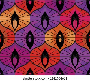 Seamless retro pattern on vintage oriental motifs. Ornate lines, complex colors. Vintage wallpaper or fabric.