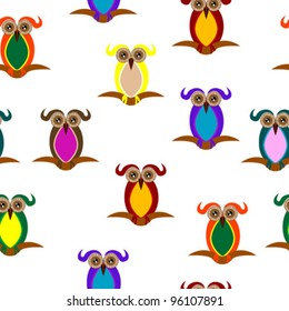 Seamless retro pattern with owls, isolated