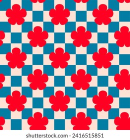 Seamless retro pattern with pink flowers, 60s, hippy, retro style, vintage colors