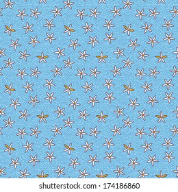 Seamless retro pattern of small flowers on blue background